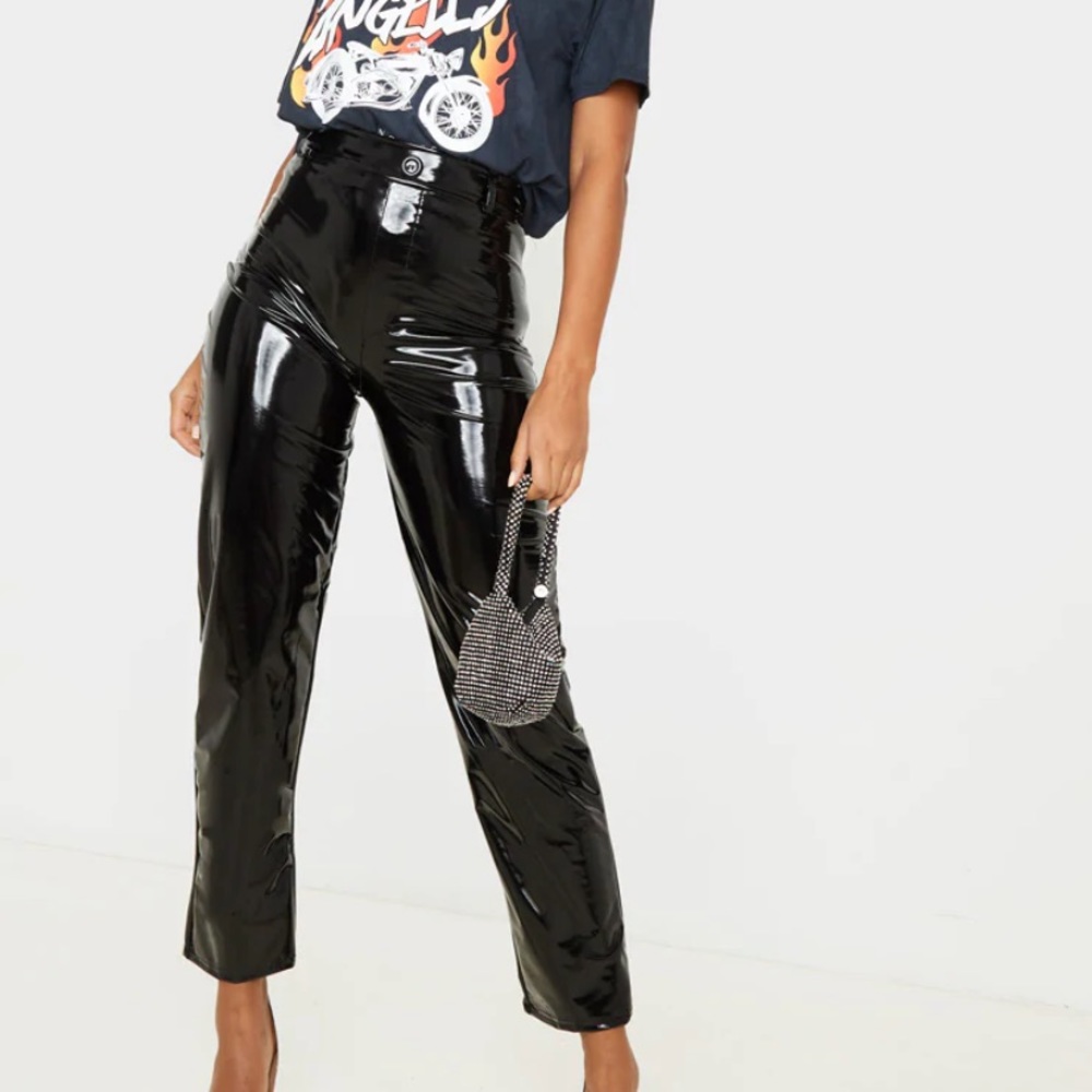 PLT Black Vinyl Straight Leg Pants